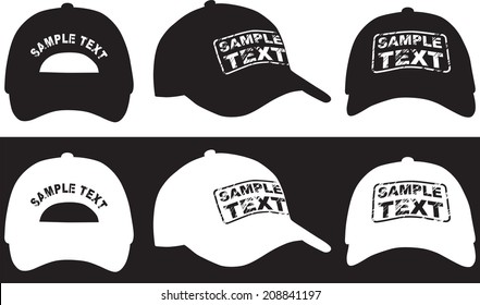 Baseball cap, front, back and side view. Vector illustration. 