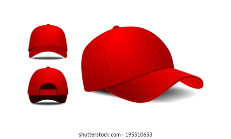 Baseball cap. Front, left, back view. Vector illustration on white background