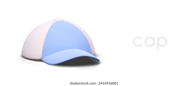 gorra de béisbol, vista frontal. Dirección de verano unisex. Gorra azul sin inscripciones ni dibujos, burla. Ilustración realista aislada con sombra sobre fondo blanco