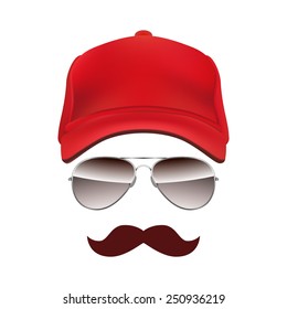 Baseball cap Glasses and Mustache isolated on white background vector