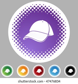 Baseball cap halftone icon set isolated on a white background.