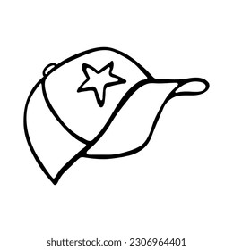 Baseball Cap. Hand drawn black doodle isolated on white background. Vector Illustration. EPS10