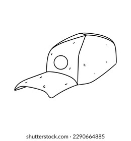 Baseball cap in hand drawn doodle style. Vector illustration isolated on white background. Coloring book.