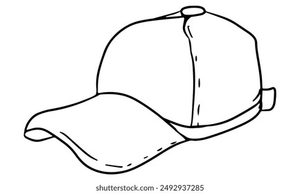 Baseballkappe Handgezeichnete Umriss-Vektorillustration. Isoliert auf weißem Hintergrund