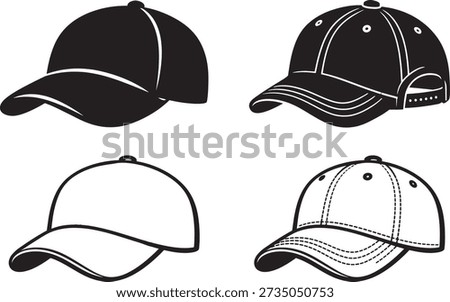 Baseball cap hat icon set