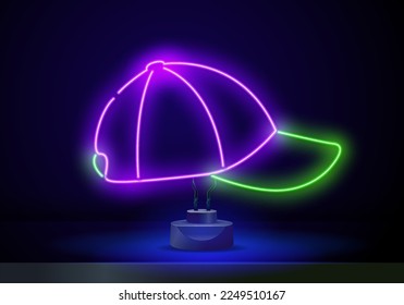 Baseball Cap Hat neon light sign vector. baseball cap icon vector. Tennis Sport Hat neon light sign vector. Glowing bright icon Tennis Sport Hat sign