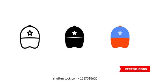 Baseball cap icon of 3 types: color, black and white, outline. Isolated vector sign symbol.