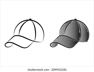 Baseball Cap Icon, Base Ball Hat Design Vector Art Illustration