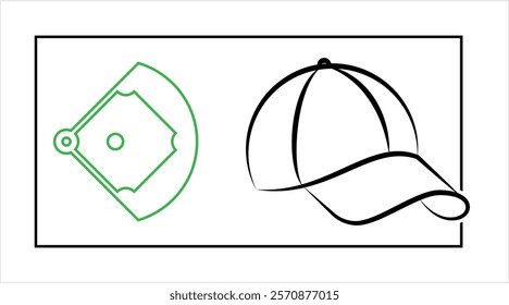 Baseball Cap Icon, Base Ball Hat Design Vector Art Illustration