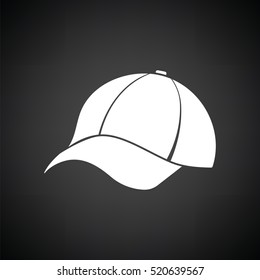 Baseball cap icon. Black background with white. Vector illustration.