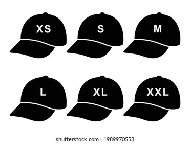 Baseball Cap Icon By Size XS-XXL Vector