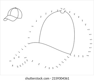 Baseball Cap Icon Dot To Dot, Base Ball Hat, Sports Accessory, Head Gear Connect The Dots Puzzle Game Vector Art Illustration