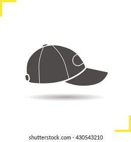 Baseball cap icon. Drop shadow silhouette symbol. Vector isolated illustration