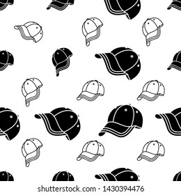 Baseball Cap Icon Seamless Pattern Vector Art Illustration