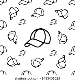 Baseball Cap Icon Seamless Pattern, Base Ball Hat Design Vector Art Illustration