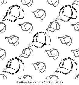 Baseball Cap Icon Seamless Pattern, Base Ball Hat Design Vector Art Illustration