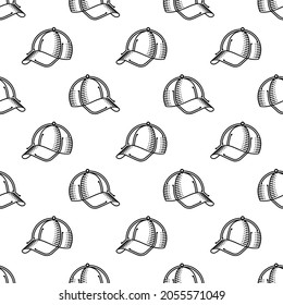 Baseball Cap Icon Seamless Pattern, Base Ball Hat Design Vector Art Illustration