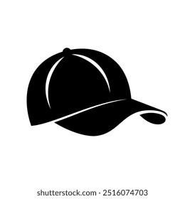 BASEBALL CAP ICON SILHOUETTE VECTOR,MINIMALIST SIMPLE AND ELEGANT DESIGN ON WHITE BACKGROUND