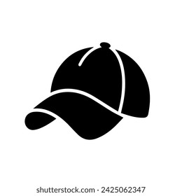 Icono de gorra de béisbol. Símbolo de gorra de béisbol. Icono de gorra de béisbol negro aislado sobre fondo blanco. Ilustración vectorial.