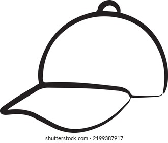 Baseball Cap Icon. Vector Line Icon Isolated On White Background. Base Ball Hat Design Vector Hand Drawn, Doodle Style 