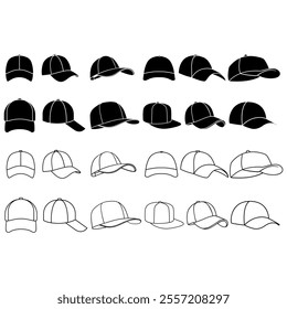 Baseball cap icon vector set. Baseball illustration sign collection. Headdress symbol or logo.