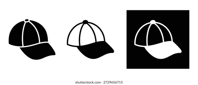 Symbole für Baseballkappen: Kopfbekleidungszubehör, einfache flache Designgrafik, grafischer Stil, Kopfbekleidungselemente tragen.
