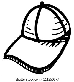 Baseball Cap Isolated On White. Hand Drawing Sketch Vector Illustration