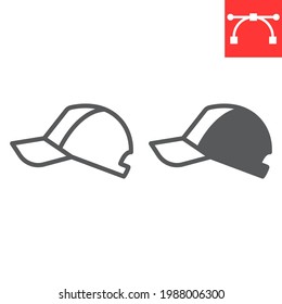 Baseball cap line and glyph icon, clothes and wear, motorboat vector icon, vector graphics, editable stroke outline sign, eps 10