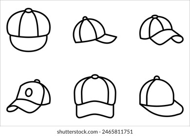 Línea de gorra de béisbol y conjunto de íconos de glifo, ropa y desgaste, ícono de Vector de lancha a motor, gráficos de Vector sobre fondo blanco