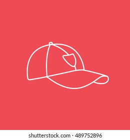Baseball Cap Line Icon On Red Background