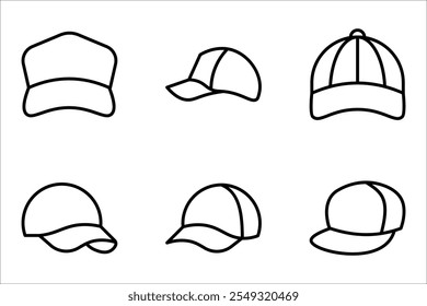 Baseball cap line icon set, clothes and wear, vector illustration on white background