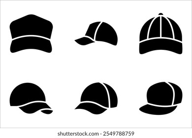 Conjunto de iconos de línea de gorra de béisbol, ropa y ropa, Ilustración vectorial sobre fondo blanco