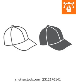 Baseball cap line and solid icon, outline style icon for web site or mobile app, America and clothes, baseball cap vector icon, simple vector illustration, vector graphics with editable strokes.
