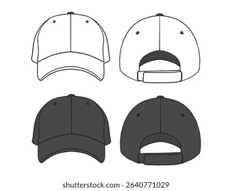 Baseball cap mock up template, Front and back cap, Black and white cap