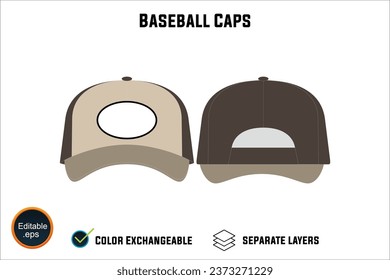Baseball cap mockup Collection set Graphic Caps in Basic Colors realistic templates, front back side views icon illustration clipping path Variations for Web and Print Design art work white background