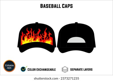 Baseball cap mockup Collection set Graphic Caps in Basic Colors realistic templates, front back side views icon illustration clipping path Variations for Web and Print Design art work white background
