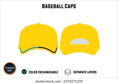 Baseball cap mockup Collection set Graphic Caps in Basic Colors realistic templates, front back side views icon illustration clipping path Variations for Web and Print Design art work white background