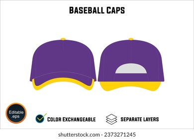 Montaje de la colección de la gorra de béisbol conjunto Títulos gráficos en colores básicos plantillas realistas, vistas de la parte posterior frontal ilustración de icono recortar ruta Variaciones de la obra de arte Diseño web e impreso fondo blanco