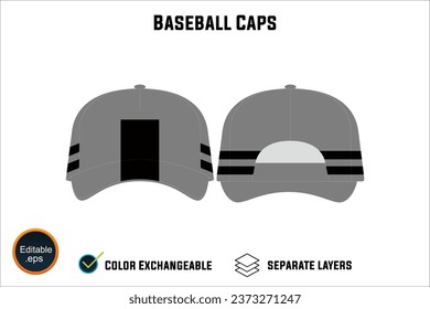 Baseball cap mockup Collection set Graphic Caps in Basic Colors realistic templates, front back side views icon illustration clipping path Variations for Web and Print Design art work white background