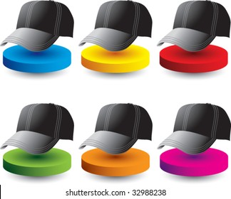baseball cap on colored discs