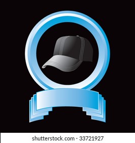 baseball cap on crest shaped display