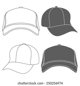 Baseball Cap Outline Silhouette Template Isolated On White. Vector Illustration