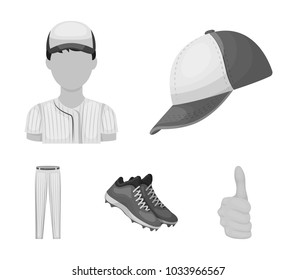 Baseball cap, player and other accessories. Baseball set collection icons in monochrome style vector symbol stock illustration web.