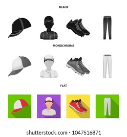 Baseball cap, player and other accessories. Baseball set collection icons in black, flat, monochrome style vector symbol stock illustration web.