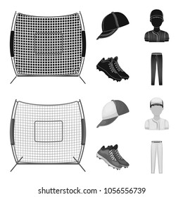 Baseball cap, player and other accessories. Baseball set collection icons in black,monochrom style vector symbol stock illustration web.