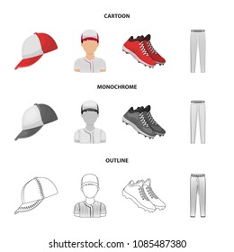 Baseball cap, player and other accessories. Baseball set collection icons in cartoon,outline,monochrome style vector symbol stock illustration web.