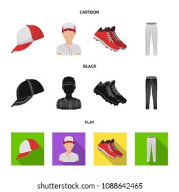 Baseball cap, player and other accessories. Baseball set collection icons in cartoon,black,flat style vector symbol stock illustration web.