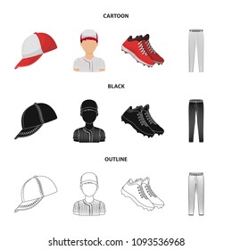 Baseball cap, player and other accessories. Baseball set collection icons in cartoon,black,outline style vector symbol stock illustration web.