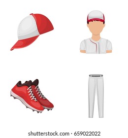 Baseball cap, player and other accessories. Baseball set collection icons in cartoon style vector symbol stock illustration web.