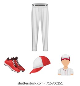 Baseball cap, player and other accessories. Baseball set collection icons in cartoon style vector symbol stock illustration web.